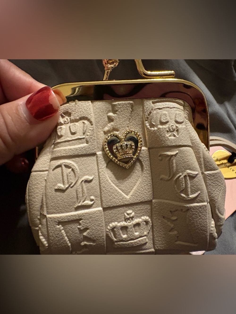 Juicy Couture Beige Embossed Mini Wallet and Coin Purse with Pink Flower Charm - Picture 6 of 7